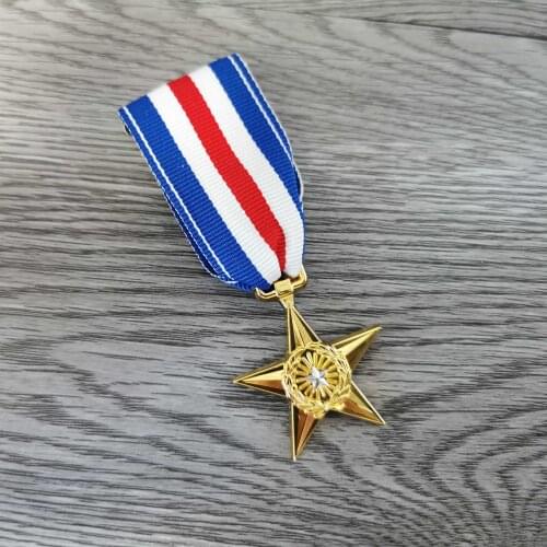 US Army Award Medal Silver Five-pointed Star Honours Ribbon Military Commemorate Badge Pin