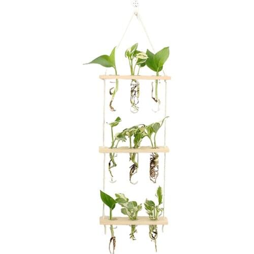 Home Decor Wall Hanging Holder With Wooden Stand Flower Vases Office Garden 3 Tiered Modern Retro Propagator Test Tube Planter