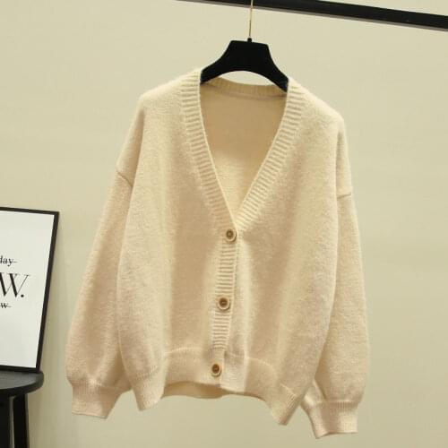 OHRYIYIE 2021 Spring New Knit Female Oversize Cardigan Women Loose Casual V Neck Knitted Sweater Autumn Coat Lady Green Cardigan