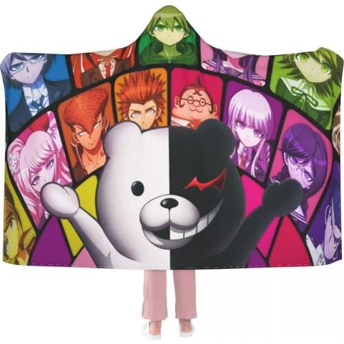 Monokuma Danganronpa Cosplay Wearable Throw Blanket with Hooded for Children/Adults Scout Regiment Plush Anime Thicken Blanket