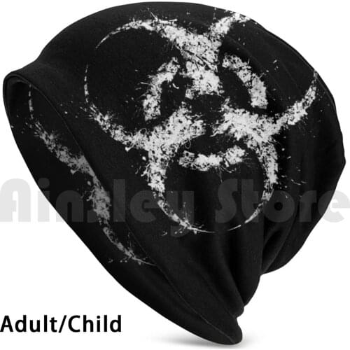 Hazardous Beanies Knit Hat Hip Hop Hazardous Hazourdous Toxic Danger Gas Splat Splatter White Black Symbol
