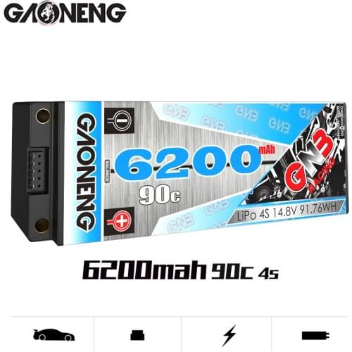 Gaoneng GNB 6200MAH 4S1P 90C 14.8V Rechargeable Lipo Battery XT60/T Plug XT90 Plug for 1:8 RC Car Boat