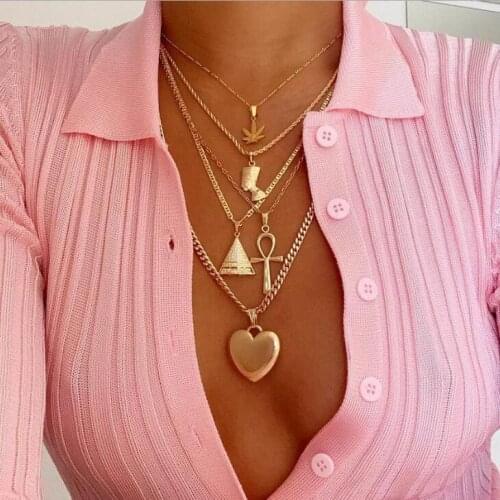 Reilly 2021 new jewelry exaggeration punk style love cross figure 5-layer Necklace necklaces for women hip hop jewelry