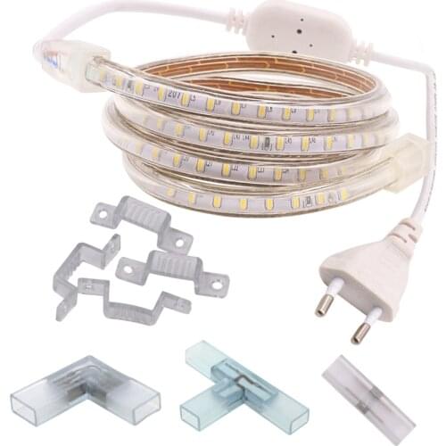 220v 230v 240v led strip light 3014 waterproof IP67 white 6500k warm white blue tape outdoor rope power plug connector dimmable