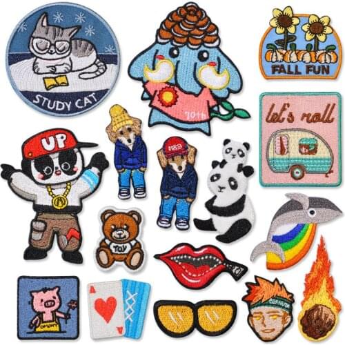 Fabric Embroidered Animals Cat Panda Patch Cap Clothes Stickers Bag Sew Iron Applique DIY Apparel Sewing Clothing Accessories
