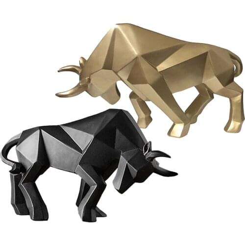 UNTIOR Abstract Bull Statue Geometric Cattle Sculpture Ornament Animal Figurines Morden Home Living Room Office Desktop Decor