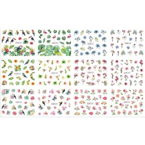 UPRETTEGO 12 PACKS / LOT NAIL ART BEAUTY WATER DECAL SLIDER NAIL STICKER SUMMER TOUCAN BIRD PALM X-RAY FLORID SETS BN865-876