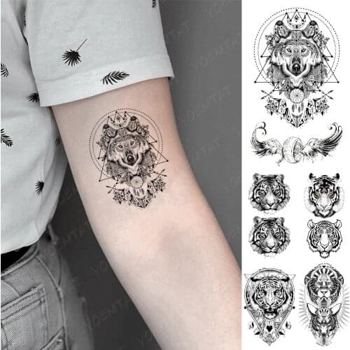 Waterproof Temporary Tattoo Sticker Small Geometric Wolf Tribe Flash Tatoo Tiger Animal Wrist Fake Tatto For Body Art Women Men