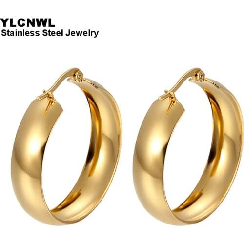 Guarantee Stainless Steel Simple Hoop Earrings For Women Goldd Color Round Fashion Female Jewelry Wedding Gift