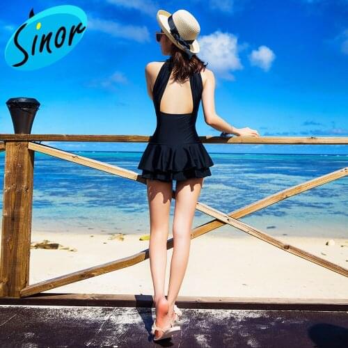 Direct Sanqi Swimsuit Womens One-Piece Gathered Slimming Belly Covering Sexy Backless Sexy Swimming Suit