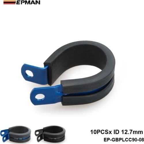 10PCS x ID 12.7mm (Color:Blue,Black) Aluminium Rubber Lined Cushioned P Clamp Clip EP-GBPLCC90-08