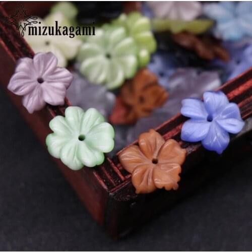 14mm 2pcs Natural Stone Charms Pendant Carving flowers Loose Beads Charms Pendant For DIY Jewelry Accessories