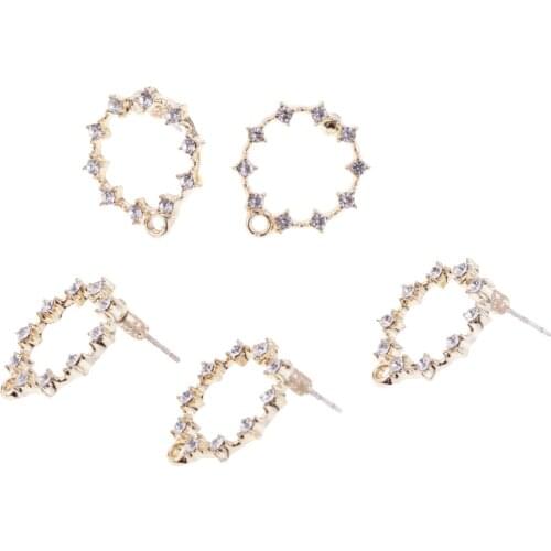 5 Pcs Round Circle Earrings 925 Sterling Silver Rhinestone Earring Stud Pin Earrings with Hook for Women