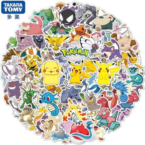 50PCS Kawaii Cartoon Pikachu Stickers Anime Pokemon Waterproof Guitar Skateboard Laptop Luggage Car Cute Stikers Girl Kids Toy