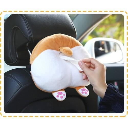 Car Tissue Boxes Cartoon Car Tissue Holder Seat Back-mounted Tray Cat Corgi Butt Tissue Dispenser Car Paper Napkin Tissue Box