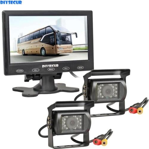 DIYKIT 7" Car Monitor Touch Screen + 2 x IR CCD Backup Rear View Car Camera for Truck Bus