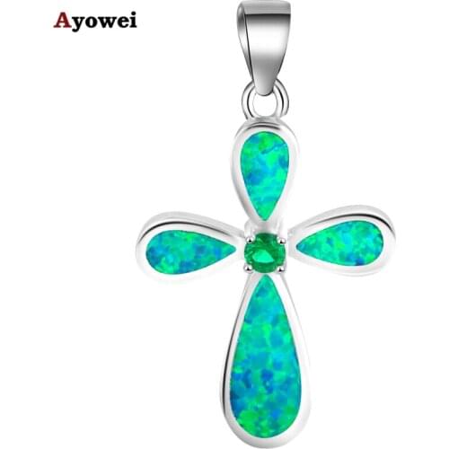 Ayowei Popular Cross Design Beautiful Green Fire Opal 925 Silver Peridot Necklace Pendants Fashion Jewelry for Women OP692A
