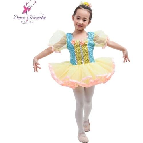Short puff sleeve sequin spandex bodice ballet tutu girl stage performance ballet costume ballerina tutu