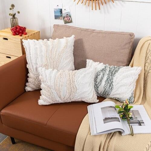 White Beige Tassels Pillow Cover Green Geometric Embroidery Home Decor Cushion Cover Sofa PillowCase 30x50cm/45x45cm Pillow Sham