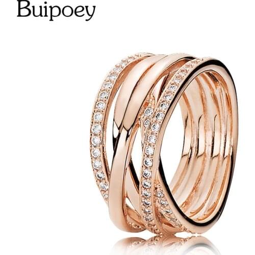 Buipoey Brilliant Polished Line Ring Stackable Couple Lovers Female For Women Engaged Gift Factory Direct Jewelry