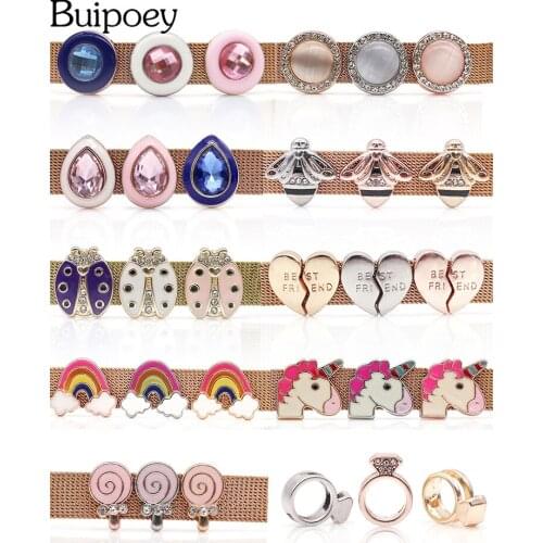 Buipoey Heart Beads Charm for 10mm Stainless Steel Mesh Bracelets Bee Unicorn Fit Original Kids Bracelet Bangle Boy Girl Jewelry