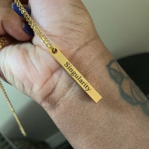 Personalized Engraving Four Sides 3D Vertical Bar Name Necklace Customized Letters Date Symbol Pendant Stainless Steel Jewelry