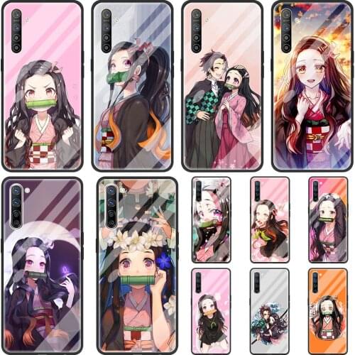 Demon Slayer Kamado Nezuko Phone Case for Realme C3 6 5 7 Pro 7i XT Cover for Oppo A52 Find X2 Lite A9 2020 Tempered Glass Shell