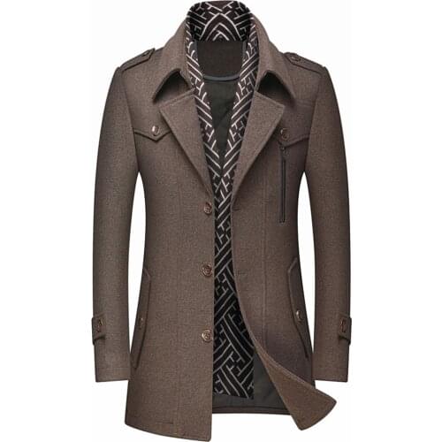 Long Wool Trench Coat Male Autumn Winter Mens Coat Slim Fit Woolen Windbreaker Manteau Homme