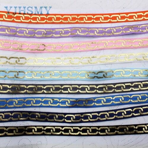 E-20428-819 16mm Hot Gold Chain Elastic Ribbon Printed, DIY handmade accessories, packaging decorative ribbon
