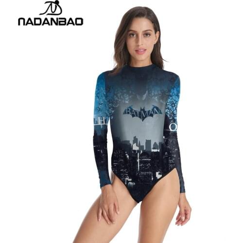 Hot Style Surfing Bathing Suit Printed Women Swimwear Loog Sleeve Swimsuit Zippered One Piece Swimsuit Swim SuitY02004