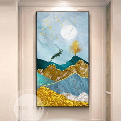 Abstract Animal Forest Mountain Canvas Poster and Print Deer Painting For Living Room Bedroom Study Fashion Wall Art Decoration