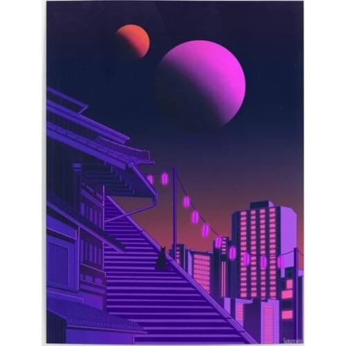 Canvas HD Prints Poster Night Moon Sky Purple Wall Art Home Cartoon Decoration Paintings Modular Pictures Artwork Living Room