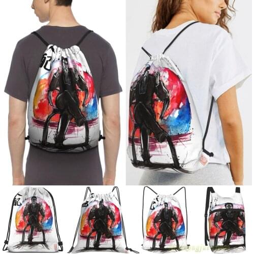Illusive Man From Mass Effect With Calligraphy Men Outdoor Travel Gym Bag Waterproof Drawstring Backpack Women Fitness Bags