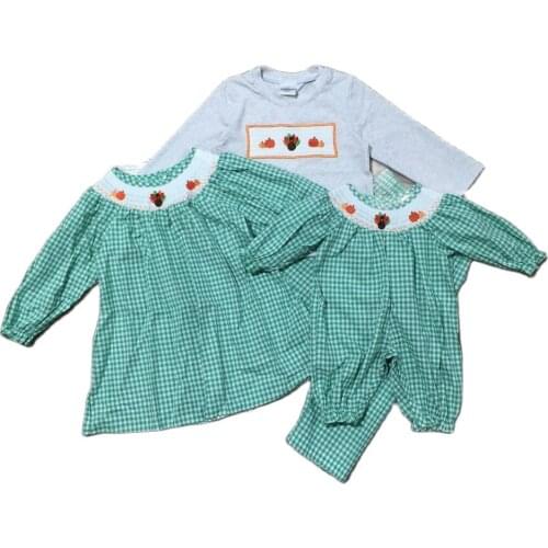 Girlymax Thanksgiving Baby Girls Boys Turkey Pumpkin Mint Plaid Romper Toddler Pants Set Dress Woven Family Look Kids Clothing