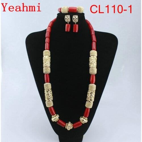 Fantastic Nigerian Wedding Coral Beads Jewelry Set Original Coral Bead Necklace Set Traditional Wedding African Jewelry CL110-1