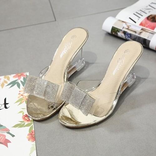 Summer Crystal Transparent Sexy Wedge Heel High Heels Clear Glass Rhinestone Lady Dress Shoes Crystal Casual Office Party Pumps