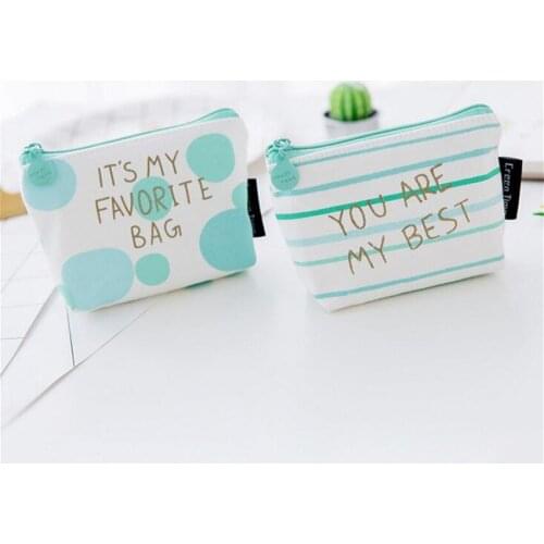 M128 2017 Cute Canvas Women Purses Cartoon Green Fresh Geometric Pattern Big Points Stripe Small Dot Coin Wallet Card Bag