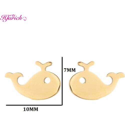 Small Animal Ear Studs Cute Gold Whale Dolphin Fish Rabbit Deer Penguin Earring for Women Men Students Everyday Party Jewelry