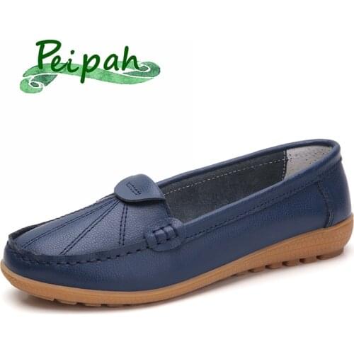 PEIPAH Moccasin Shoes Handmade Genuine Leather Woman Shoes Casual Slip-On Female Ballet Flats Womens Loafers 2020 New Arrival