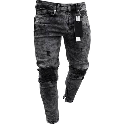 2021Mens Hot High Elastic Skinny Jeans Ripped Hip Hop Biker Jeans Mens Foot Mouths Zipper Jogging Casual Pencil Long Pants