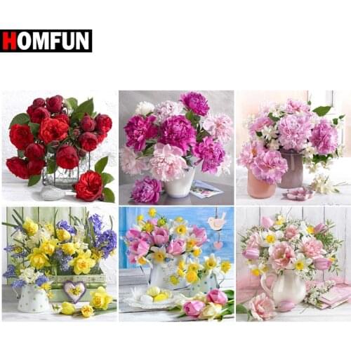 HOMFUN Full Square/Round Drill 5D DIY Diamond Painting "Rose vase flower" 3D Embroidery Cross Stitch 5D Home Decor Gift