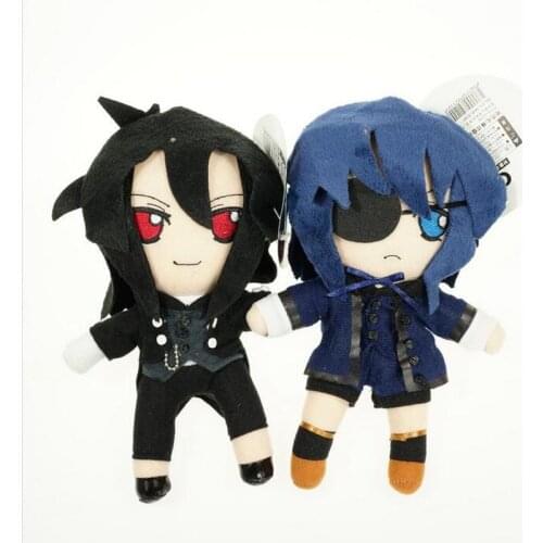 Cosplay Set of 2 Black Butler Phantomhive Kuroshitsuji Ciel and Sebastian figure Stuffed Plush Toy Doll Set 9" Plush Soft Toys