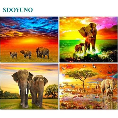 SDOYUNO 60x75cm Pictures By Numbers DIY Animals Painting By Numbers On Canvas Frame Digital Painting Elephant Draw Number Gift