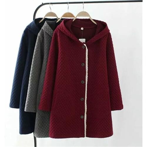 Thin Section Quilted Cotton Coat Spring Autumn Winter Large Size Cotton Jackets Long Hooded Lace Stitching Cotton Overcoat 713