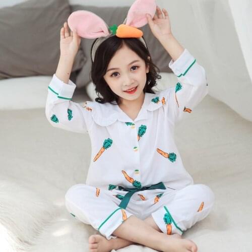Spring Children Princess Girls Cute Pajamas Soft Cotton Sleepwear Girl Loungewear Kids Pyjamas Long Top+ Pant Set Home Suit