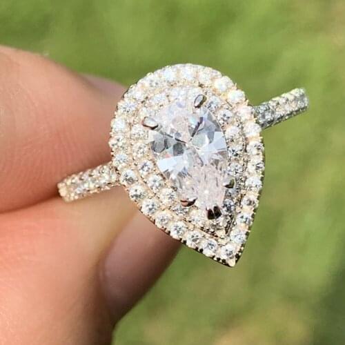 Size 6-10 Sparkling Hot Sale Deluxe Jewelry 925 Sterling Silver Drop Water White 5A Cubic Zirconia Pave CZ Eternity Wedding Rin