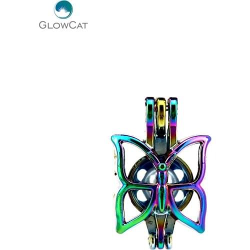 C515 5pcs/lot COLORS Multicolor butterfly Locket Stone Cage Pendant Pearl Locket Fairytale Party Essential Oil Diffuser