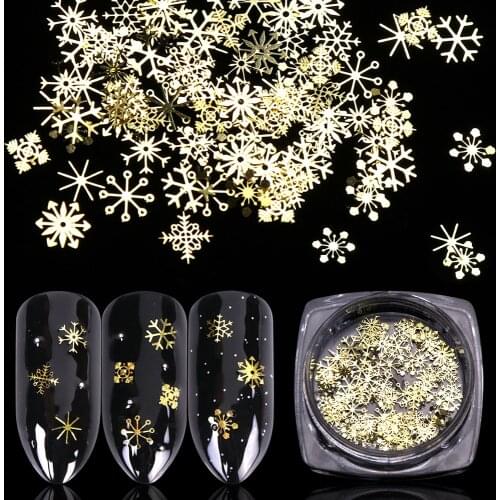 Christmas Gift Hollow Out Gold Nail Glitter Sequins Snow Flakes Mixed Design Decorations for Nails Art Pillette Nail Accessories