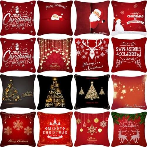 Christmas Winter Snow Elk Pattern Linen Print Cushion Cover 45*45cm Decorative Pillowcase New Year Sofa Home Pillow Cover