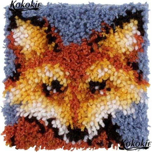 Diy carpet Cross stitch latch hook animals making kits fox printed embroider needlework kits Crocheting Rug Kits Yarn Pillowcase